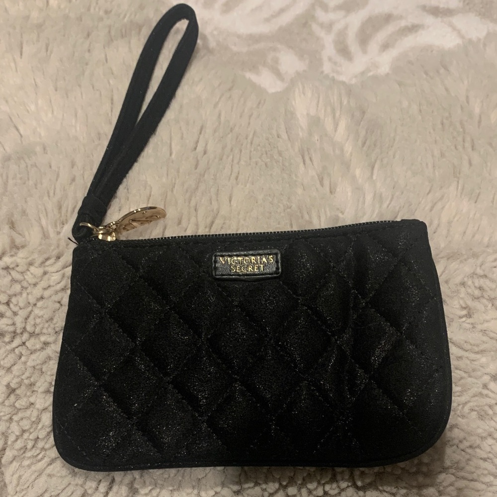 Victoria's Secret Black Quilted Wristlet with Gold Accent